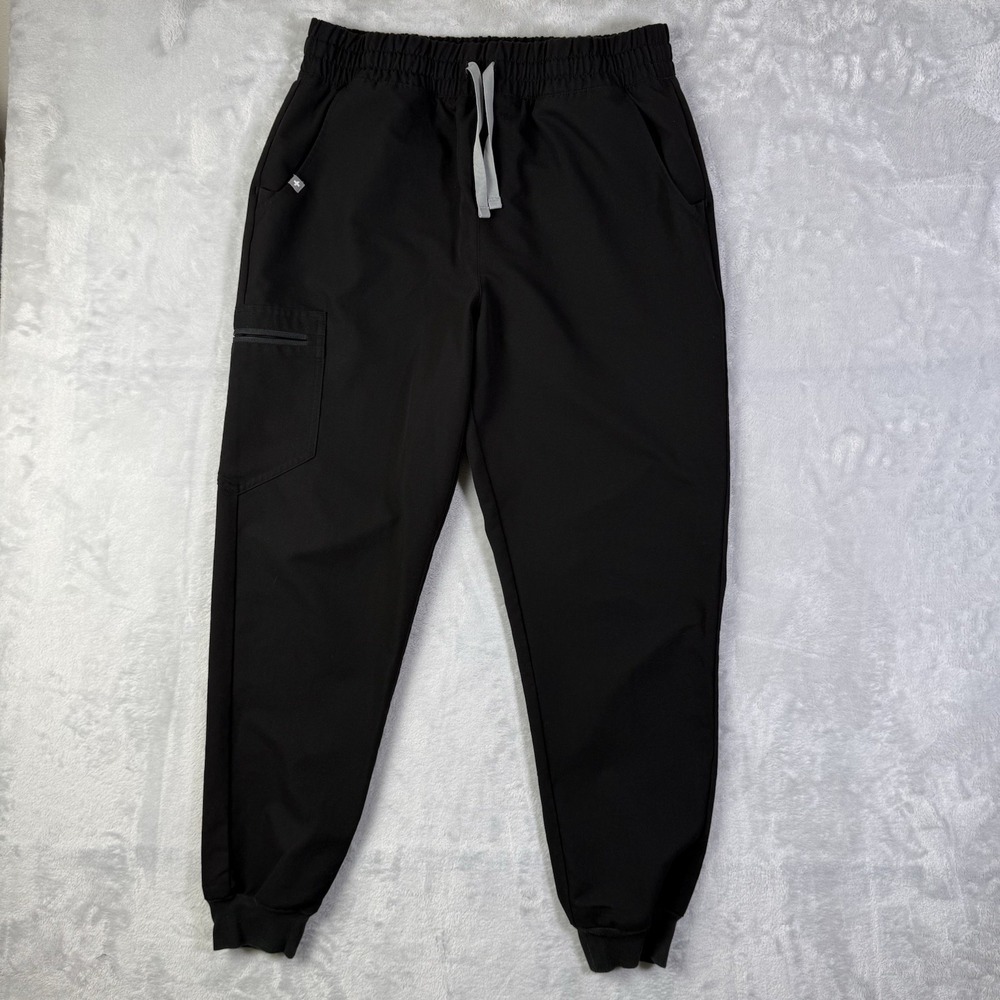 Figs Black High Waisted Joggers with Gray Drawstring